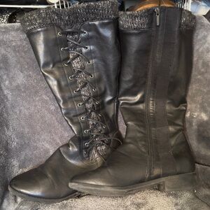 Torrid Knee-High Boots with sweater and rolled lacing accents. 8.5WW